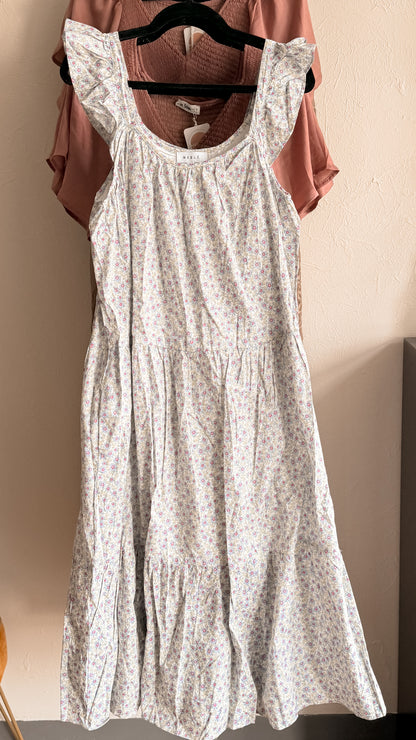 Floral Ruffle Sleeve Maxi Dress with POCKETS, Medium