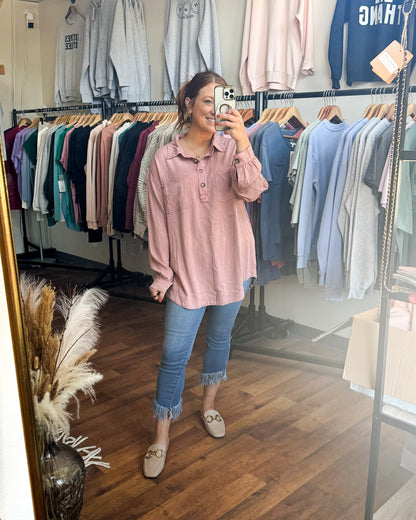 White Birch Button Tunic, Muted Pink