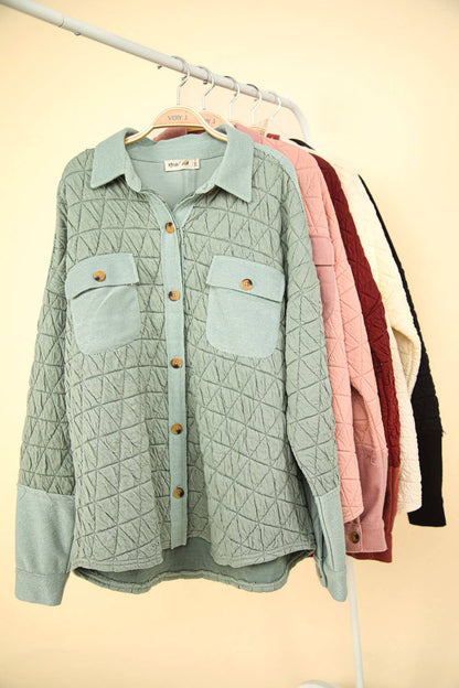 Oversized Quilted Cozy Shacket Jacket, Sage