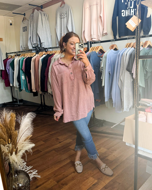 White Birch Button Tunic, Muted Pink