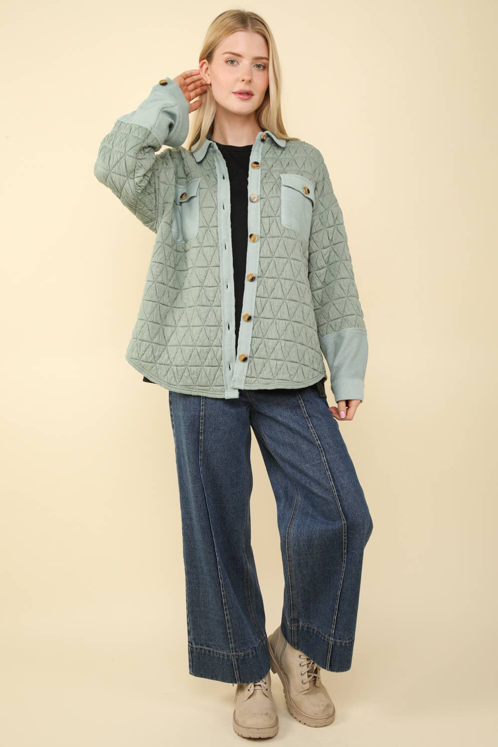 Oversized Quilted Cozy Shacket Jacket, Sage