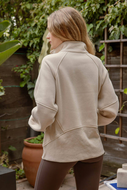 Half Zip Long Sleeve Knit Top w Pocket: Khaki