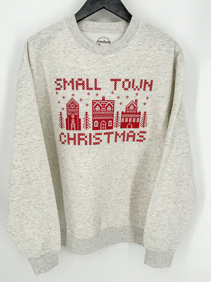 Cross Stitch Small Town Christmas Crewneck | Oatmeal Heather *NEW BRAND!*
