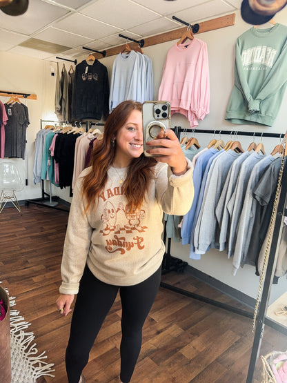 Sunday Funday Luxuriously Cozy Crewneck, Doe Brown on Latte