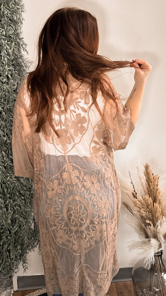 Pushing Daisies Mocha Kimono