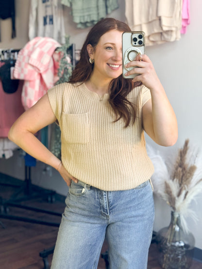 Maggie Waffle Knit Pocket Top