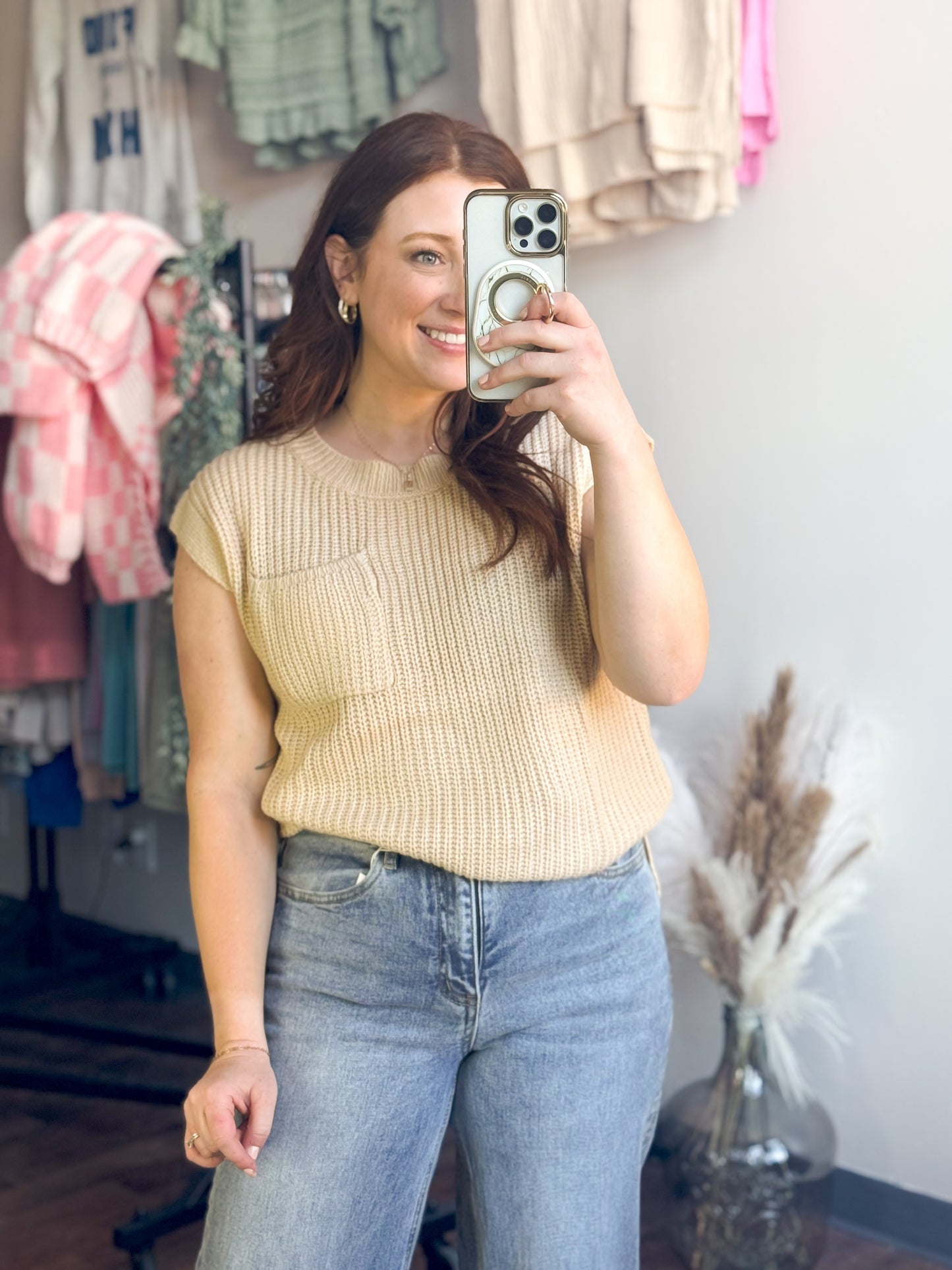 Maggie Waffle Knit Pocket Top