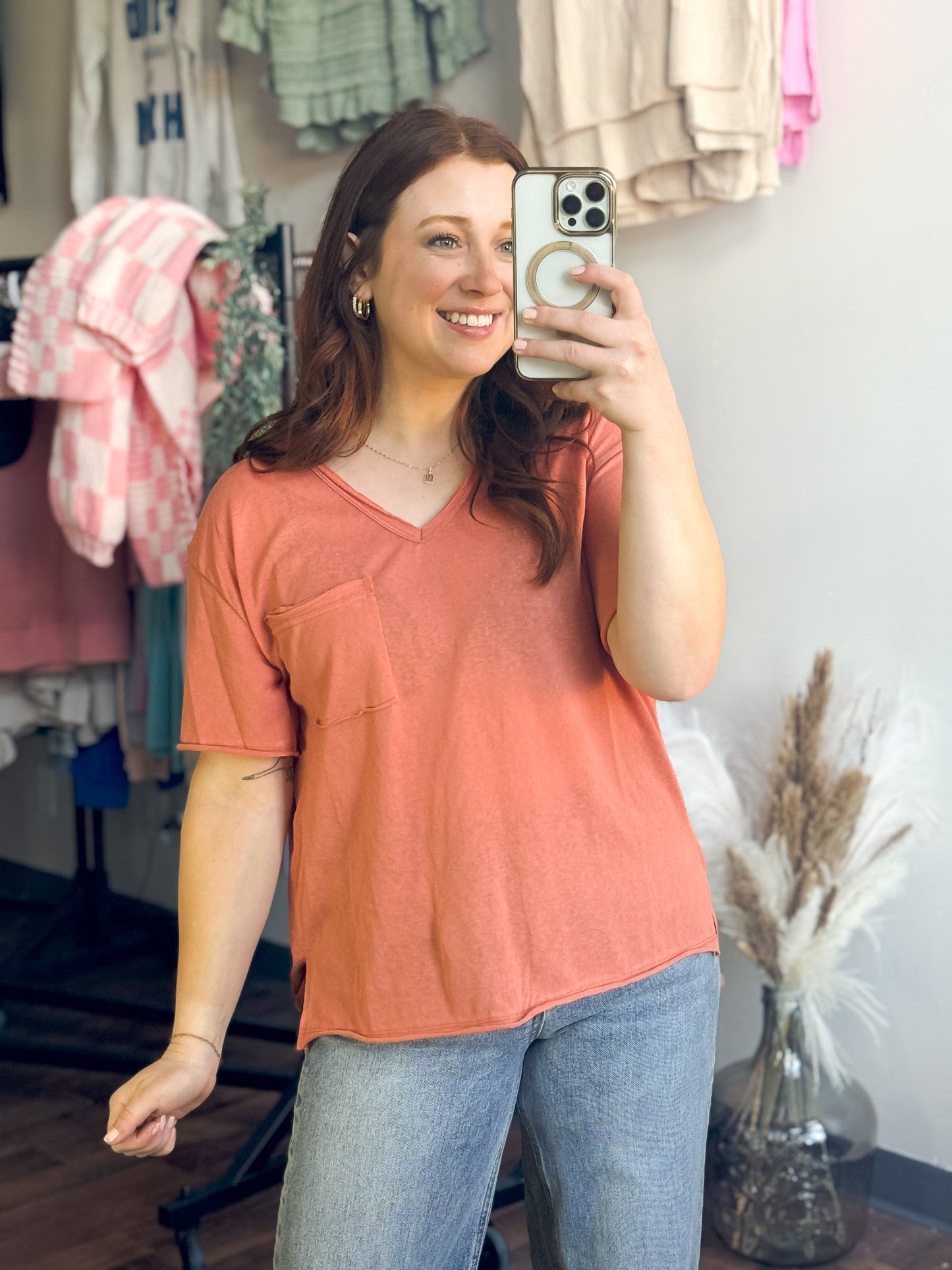 Loose Fit V-Neck Pocket Tee, two colors