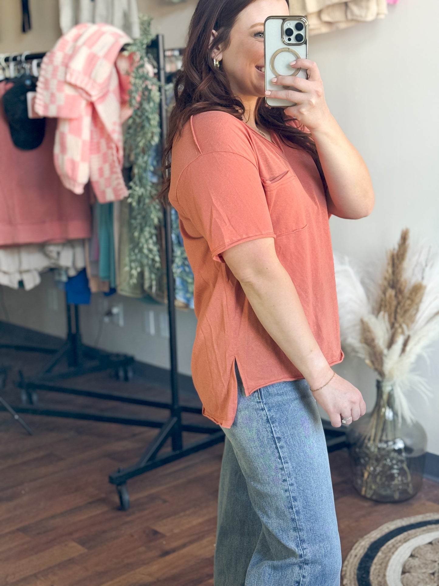 Loose Fit V-Neck Pocket Tee, two colors