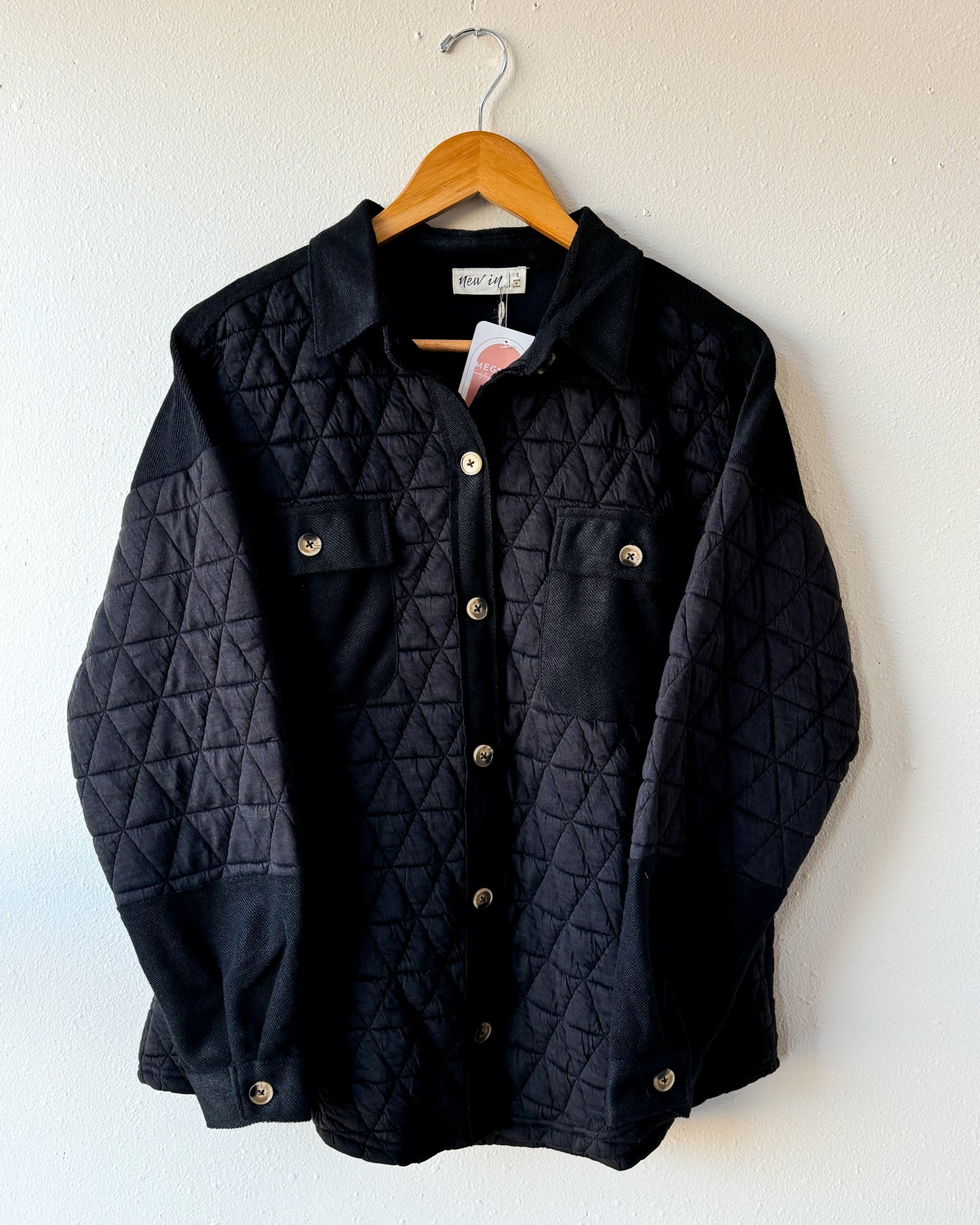 Oversized Quilted Cozy Shacket Jacket, Black