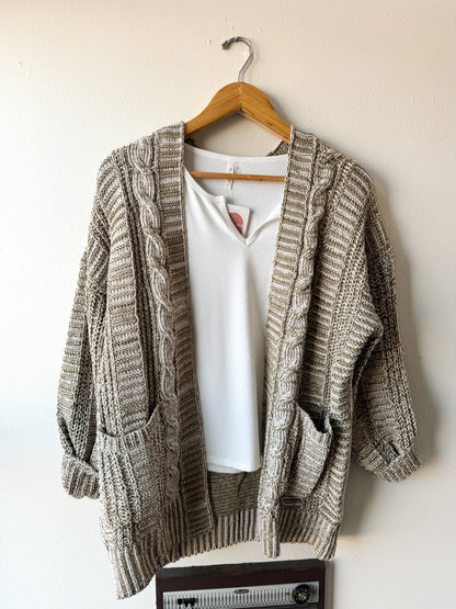 Two Tone Knit Oversized Sweater Cardigan W/ Pockets: Olive