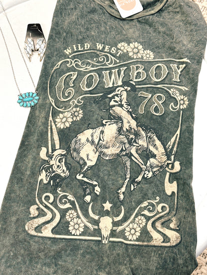 Wild West Cowboy Graphic Tee, Mineral Wash Stone Gray
