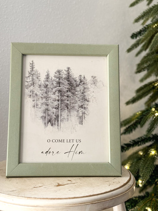 Vintage Seafoam FRAMED Adore Him Christmas Holiday Wall Art Print Christian Decor: 8x10 *SEASONAL*