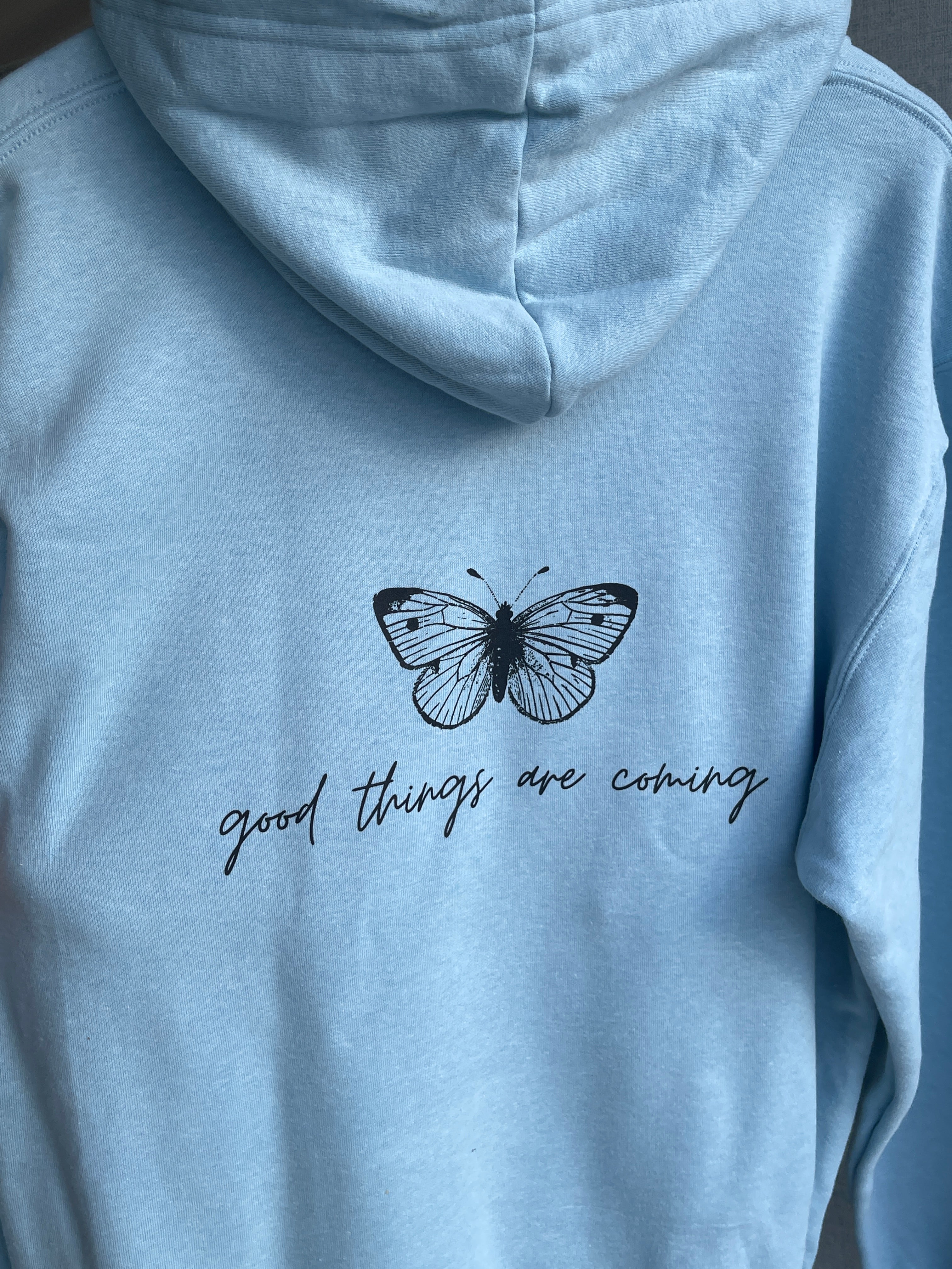 Baby blue hoodie online with butterfly