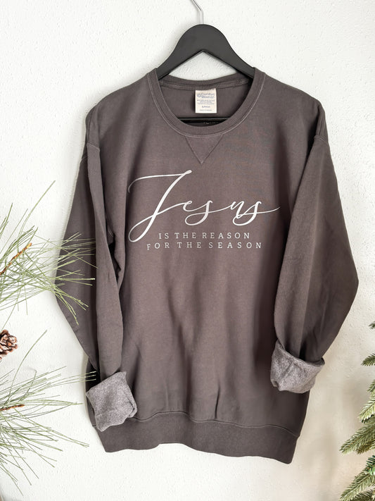 Jesus is the Reason Crewneck Sweatshirt, Railroad Grey