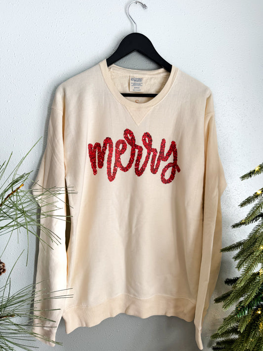 Merry Tinsel Crewneck Sweatshirt, Parchment