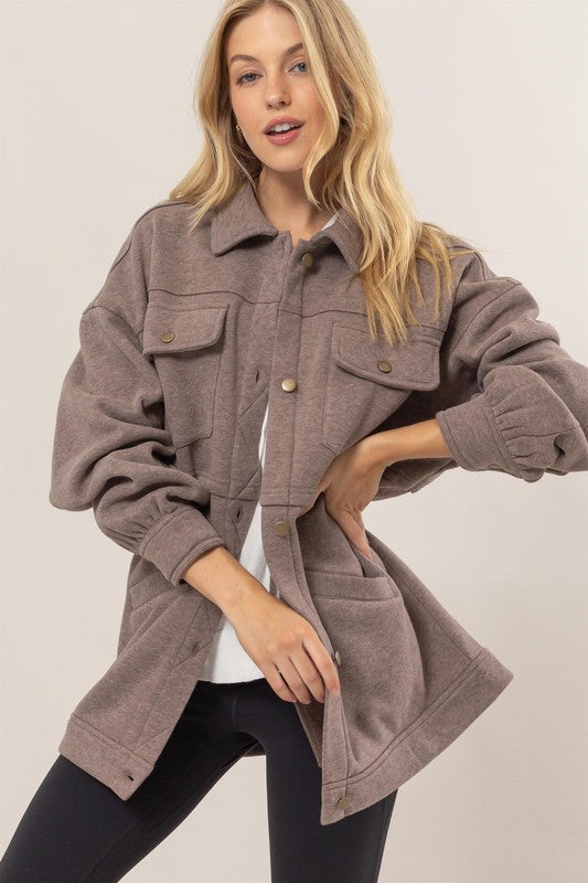 Fleeced French Terry Oversized Jacket, Light Mocha