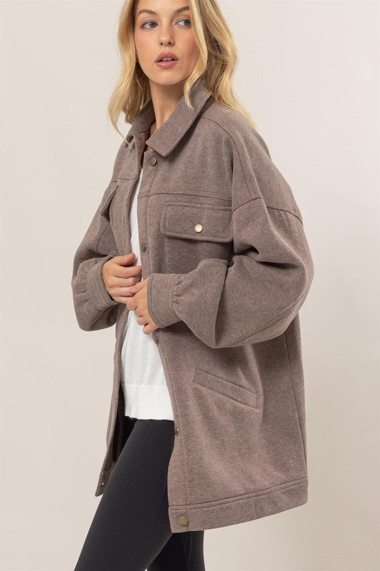 Fleeced French Terry Oversized Jacket, Light Mocha