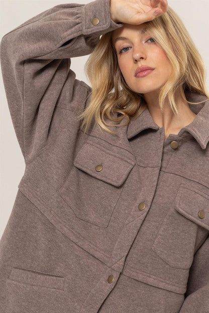 Fleeced French Terry Oversized Jacket, Light Mocha