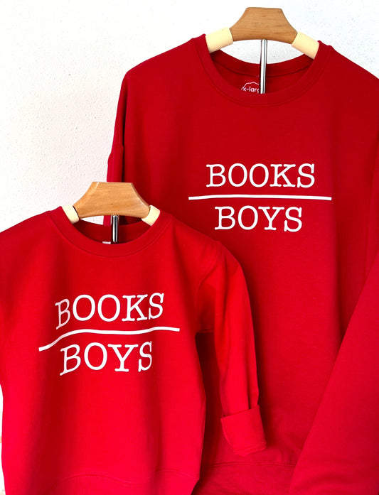 Books Over Boys Crewneck, Red | 4T - Adult XL