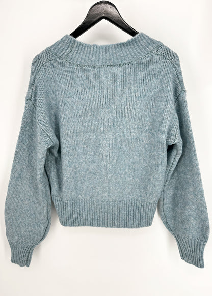 Zenana Melange Button Sweater Cardigan | Blue Grey