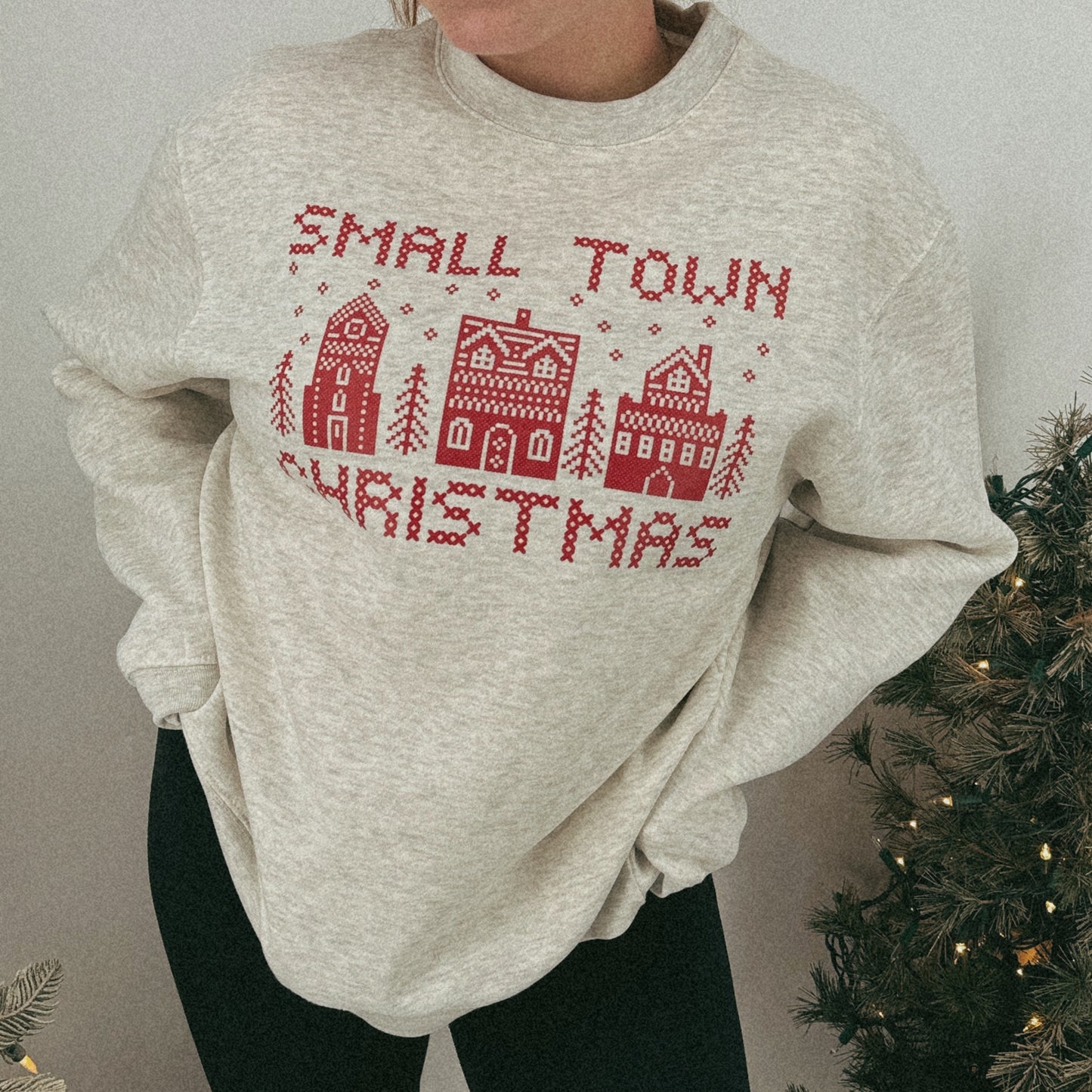 Cross Stitch Small Town Christmas Crewneck | Oatmeal Heather *NEW BRAND!*