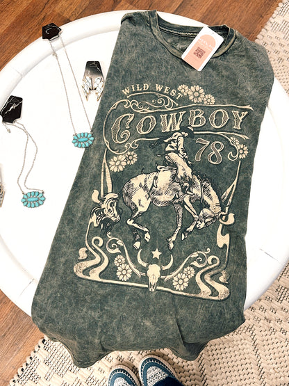 Wild West Cowboy Graphic Tee, Mineral Wash Stone Gray