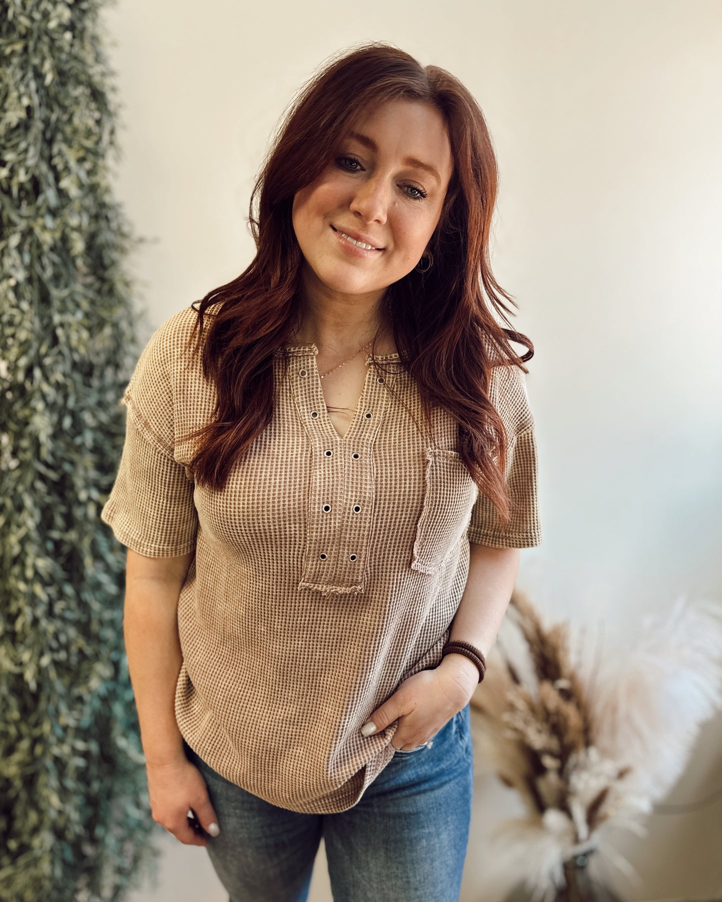 Mocha Latte Washed Thermal Top