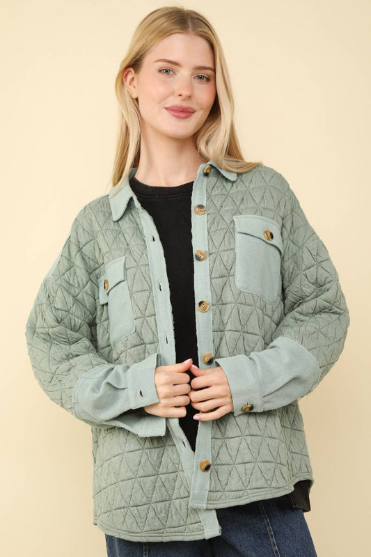 Oversized Quilted Cozy Shacket Jacket, Sage