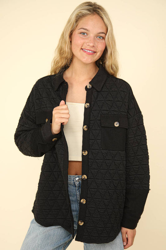 Oversized Quilted Cozy Shacket Jacket, Black