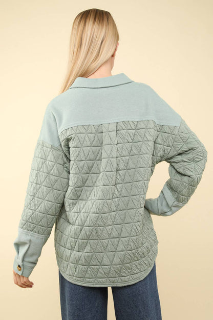 Oversized Quilted Cozy Shacket Jacket, Sage